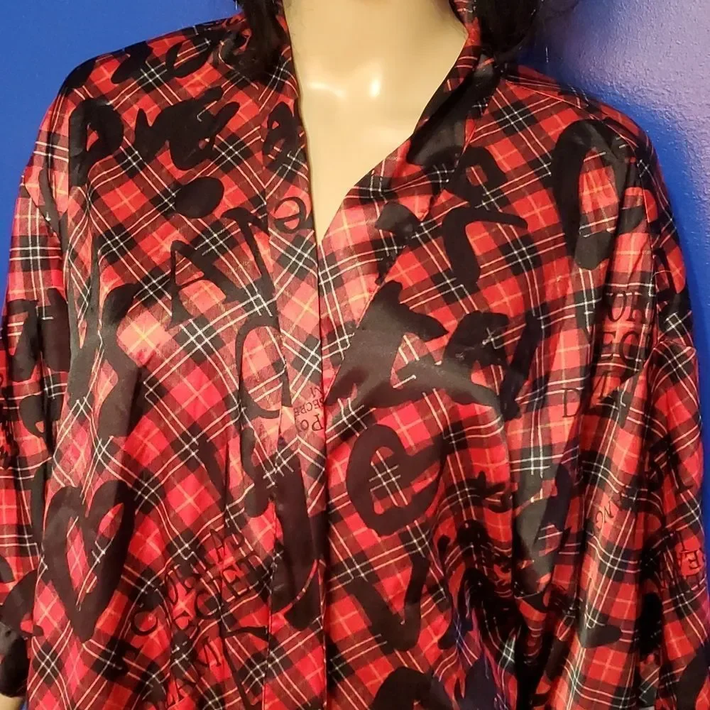 VS Red Plaid Satin Robe - Picture 3 of 7